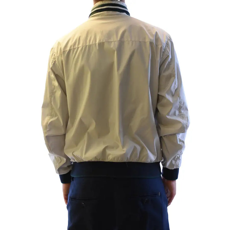 Beige bomber jacket with black ribbed collar and cuffs made of lightweight nylon fabric by Fay men blazer