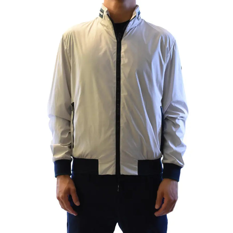 Fay men blazer off-white bomber jacket with black trim and subtle textured finish for stylish outerwear