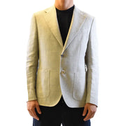 Fay men blazer light blue checked cotton linen lapel collar with light beige textured weave and two front pockets