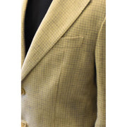 A beige and gray herringbone wool blazer with notched lapel for men by Fay in light blue checked cotton linen style