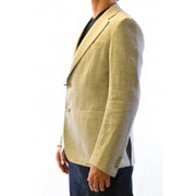 Fay men blazer light blue checked cotton linen lapel collar with light beige subtle textured weave and matching buttons