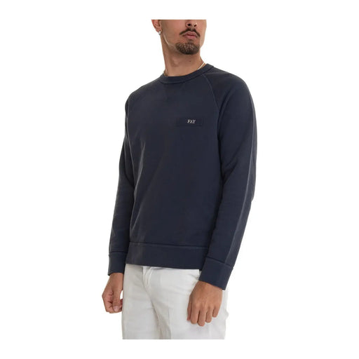 Dark navy blue fay men knitwear cotton crewneck sweatshirt with small embroidered logo on left chest