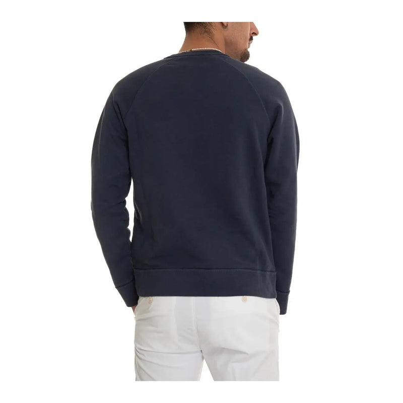 Navy blue crewneck cotton sweater with ribbed cuffs and hem from Fay Men Knitwear in a long sleeve design