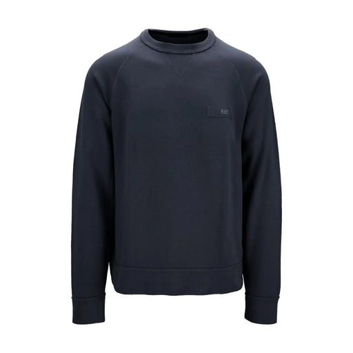 Fay men knitwear dark navy cotton crewneck sweatshirt with subtle black logo patch on the left chest