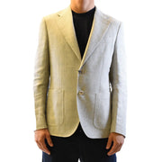 Fay Herrenblazer aus Leinenmischgewebe, hellblau kariert in Hellbeige mit dezenter Struktur und zwei Vordertaschen.