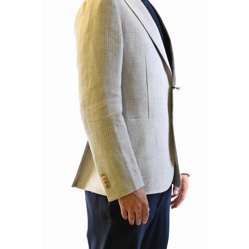 Hellgrauer Blazer aus strukturiertem Leinenmischgewebe mit dezentem Muster und Dreiknopfverschluss aus der Fay Herrenkollektion.