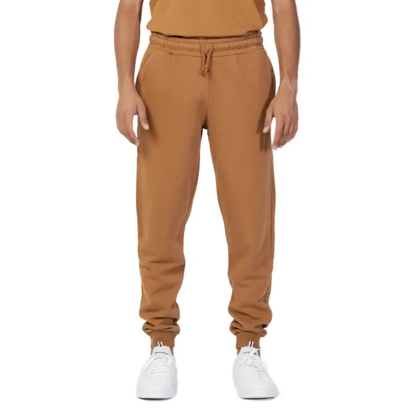 Fila men fall winter brown cotton trousers with laces featuring caramel-colored jogger pants with elastic waistband and drawstring