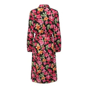 Jacqueline De Yong women floral print long-sleeved belted dress on black background