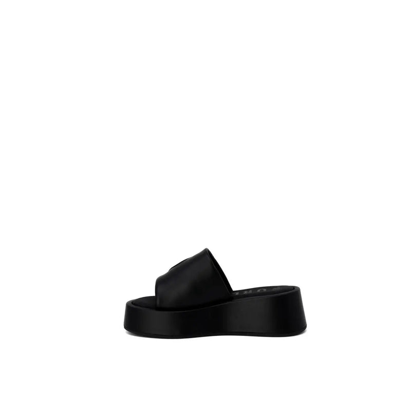 Furla women’s black leather platform slide sandal with sleek minimalist design and smooth leather-like finish size 6