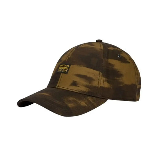 Casquette de baseball G-Star camouflage pour homme, coloris olive délavé et marron foncé, avec logo sur le devant.