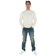 Pull G-Star Jeans crème en maille côtelée pour homme, avec petit logo sur la poitrine gauche, vue de face