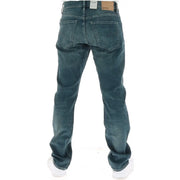 Jean G-Star D23692 pour homme en denim bleu foncé, coupe cinq poches et étiquette en cuir marron, vue de face