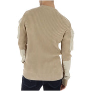 G-Star Herren-Strickwaren, beigefarbener langer Baumwollpullover mit Rippstrickstruktur und cremefarbenen Einsätzen an Schultern und Bündchen