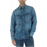 G-star men shirt in blue denim with long sleeves two chest pockets and button-down front for casual wear