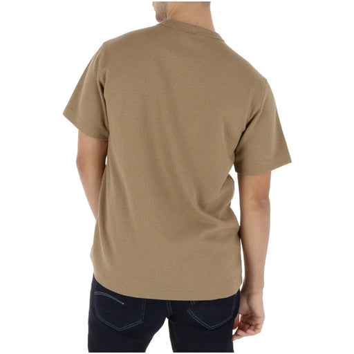 Beige ribbed cotton t-shirt with classic crew neck and short sleeves from g-star men organic cotton collection
