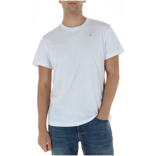 White g-star men t-shirt with round neck short sleeves 100 percent cotton and subtle chest logo