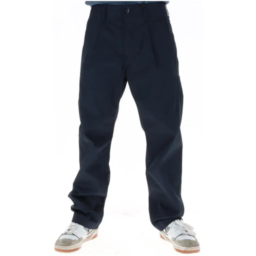 G-star men trousers blue cotton dark navy pleated cargo pants with button closure and side pockets for spring summer