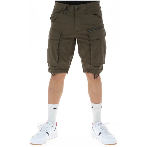 Short cargo G-Star D26214 pour homme, vert olive, avec de multiples poches et une taille élastiquée à cordon (vue de face)