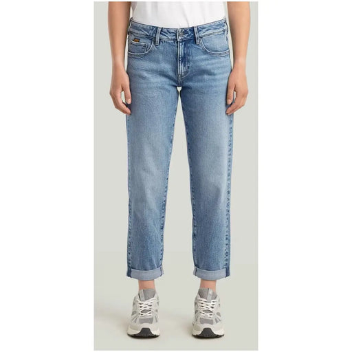 Light-wash cotton stretch denim jeans by G Star Women with a relaxed straight-leg cut and rolled cuffs