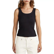 Black ribbed knit tank top with square neckline and subtle brand logo, styled as g-star women tank-top white cotton round neck sleeveless