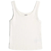 A minimalist white ribbed cotton tank top with rounded neckline and thin straps by G star women