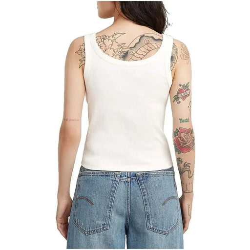 White ribbed cotton tank top with round neck and sleeveless design from g-star women collection front view