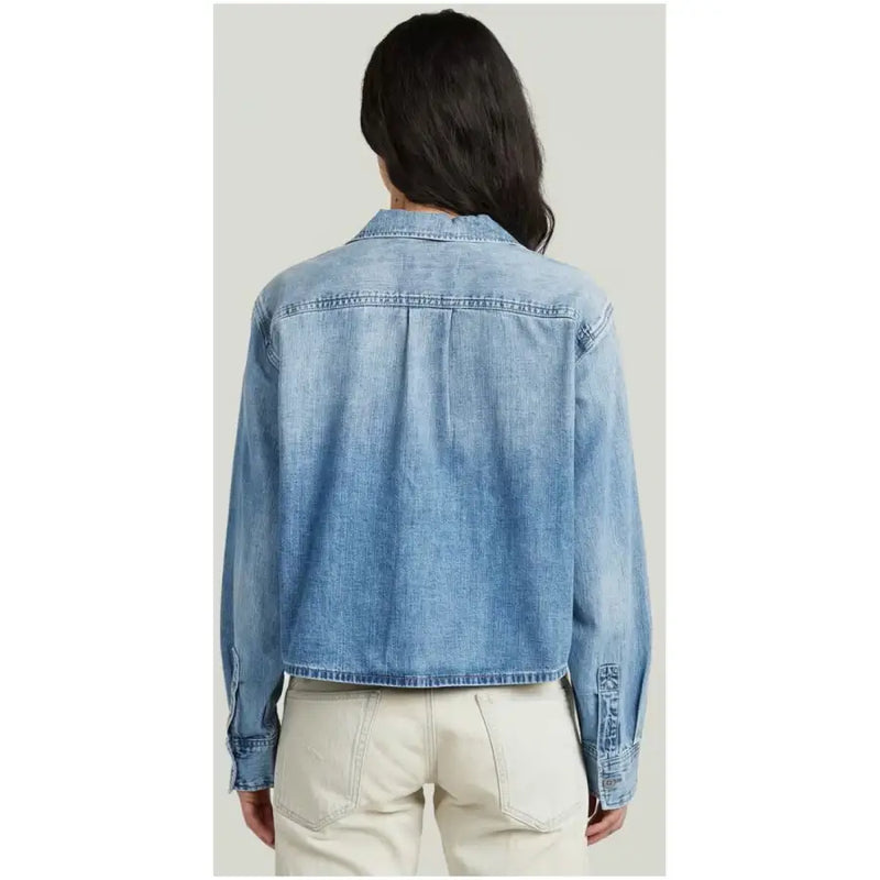 G-Star women’s light blue cotton blazer in light-wash denim with classic collar and buttoned cuffs