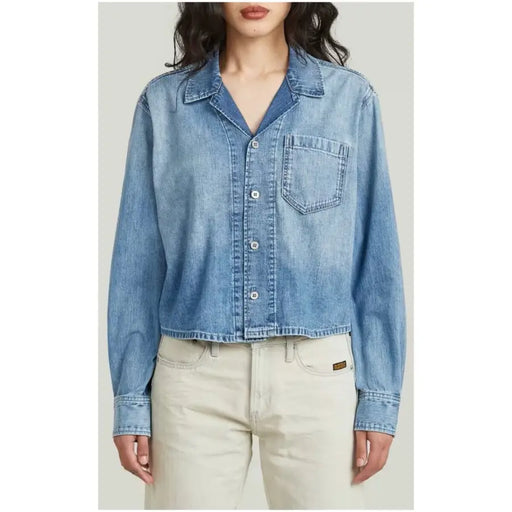 G-Star womens light blue cotton blazer with collar and chest pocket