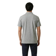 A man wearing a gant men polo shirt grey cotton stretch short sleeve with a classic collar and neatly stitched seams