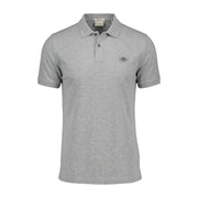 A heather gray gant men polo shirt in cotton stretch with a classic collar short sleeves and embroidered logo on chest