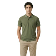 Olive green gant men polo shirt in cotton stretch with short sleeves and subtle embroidered logo on left chest