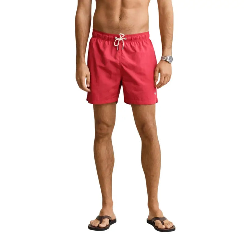 Gant men swimwear red swim trunks with white drawstring waistband designed for comfortable beachwear