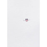 T-shirt homme Gant blanc 100% coton, col rond, manches courtes, logo brodé discret et rayures rouges, blanches et bleues