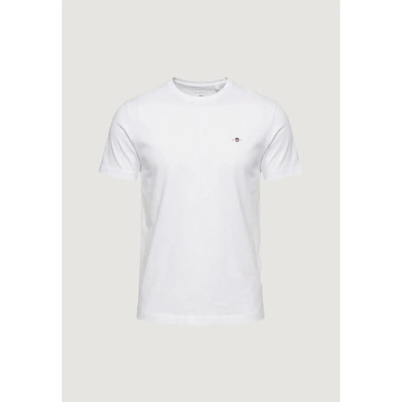 Gant men t shirt white round neck short sleeve cotton 100 with small embroidered logo on left chest