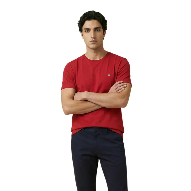T-shirt Gant homme rouge à col rond en coton t-shirt vêtements décontractés à manches courtes avec petit logo brodé sur la poitrine gauche