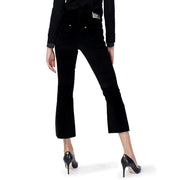 Gaudi jeans women black cotton flare velvet trousers with cropped slightly frayed hem style 221BD25010