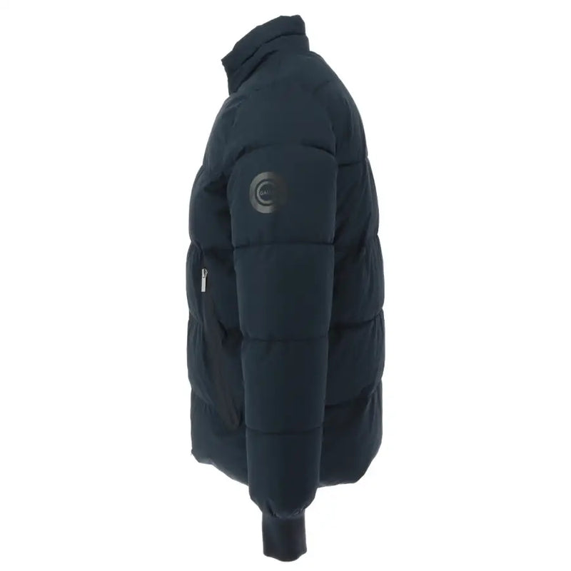 Gaudì men’s dark navy puffer jacket with quilted panels zip pockets and circular logo patch on left sleeve