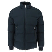 Gaudì men’s blue dark navy puffer jacket with high collar, front zipper closure, and two side pockets