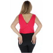 Back view of gaudì women tank top fuchsia viscose sleeveless with deep v back and subtle seam detailing