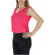 A vibrant fuchsia gaudì women tank top with v neck sleeveless design made of viscose with subtle silver dot embellishments