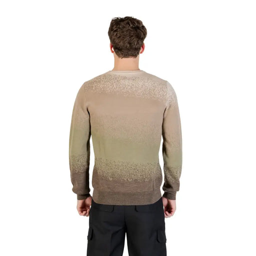 Olive green and brown ombre sweatshirt with lace detailing on the back.