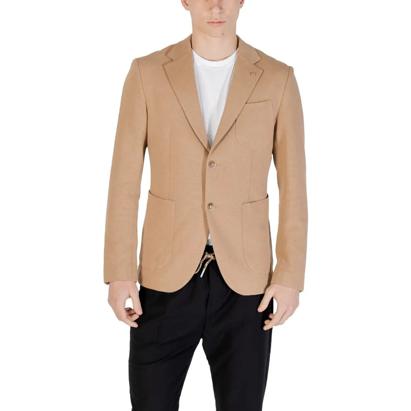 Gianni Lupo beige classic fit spring summer blazer for men with two front buttons and flap pockets