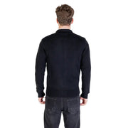 Men’s navy blue full-zip cardigan sweater with ribbed cuffs and hem for fall winter style