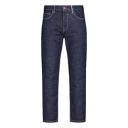 Gianni Lupo Karottenfarbene Jeans für Herren in Dunkelindigo mit kontrastierenden hellen Nähten und Fünf-Taschen-Design, Vorderansicht