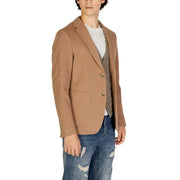 laine fauve Gianni Lupo Blazer beige en coton pour homme, col cranté, deux boutons sur le devant, manches longues GL015BD-F24