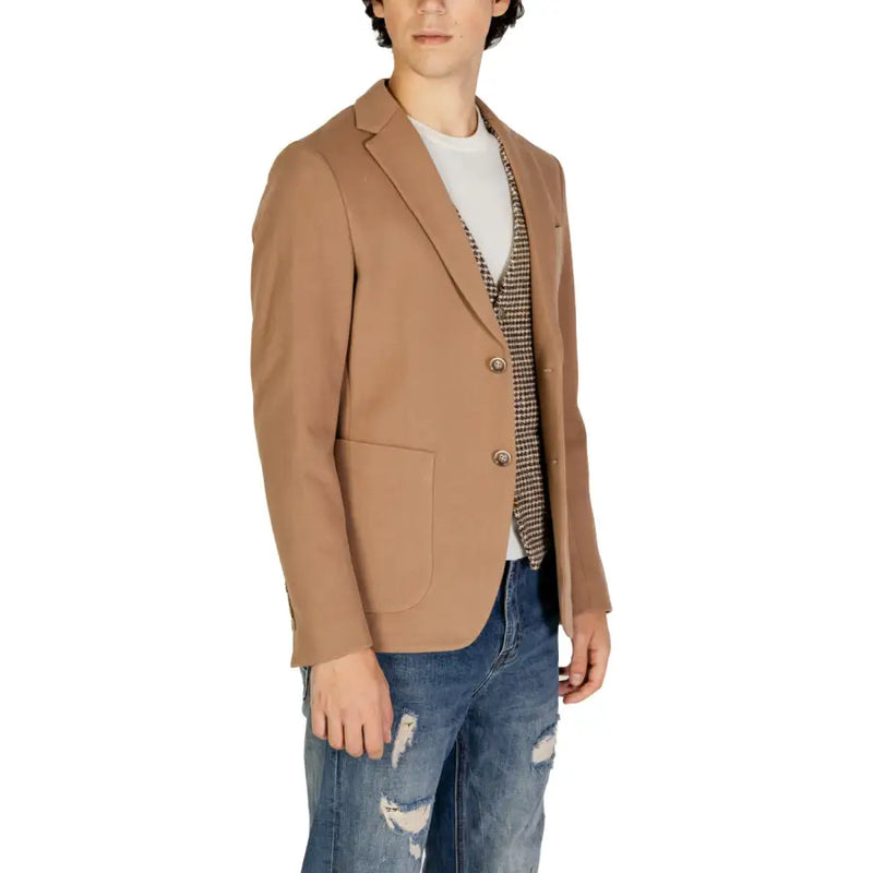 laine fauve Gianni Lupo Blazer beige en coton pour homme, col cranté, deux boutons sur le devant, manches longues GL015BD-F24