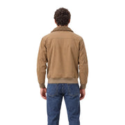 Gianni Lupo Beigefarbener Herren-Bomberblazer aus Kunstleder mit hellbraunem Shearling-Futter und gerippten Bündchen in klassischer Silhouette
