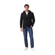 Gianni lupo Schwarzer Herren-Strickblazer mit Kapuze, Reißverschluss, elegantem, modernem Design und dezenten Knopfdetails