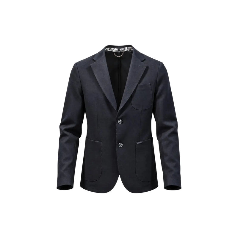 Schwarze Männer Gianni Lupo Schwarzer Strickblazer mit dezenter Struktur, zwei Knöpfen vorne und gemustertem Innenfutter