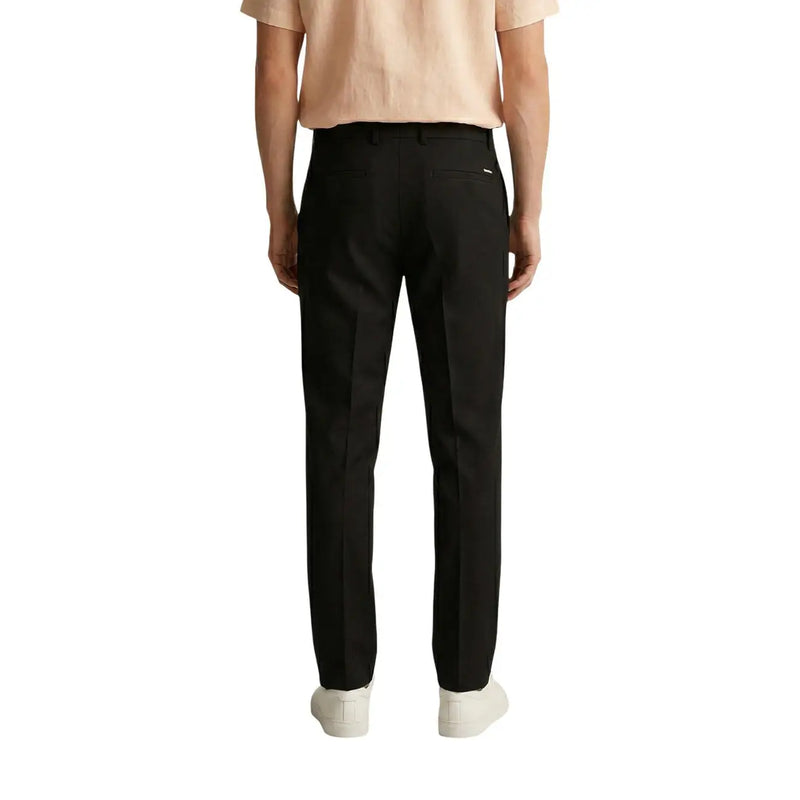 Gianni Lupo men black polyester viscose trousers with a sleek straight-leg cut and subtle stitching details